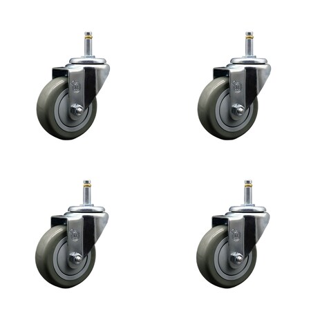 Service Caster 3.5'' Gray Polyurethane Wheel Swivel 7/16'' Grip Ring Stem Caster Set, 4PK SCC-GR20S3514-PPUB-716138-4